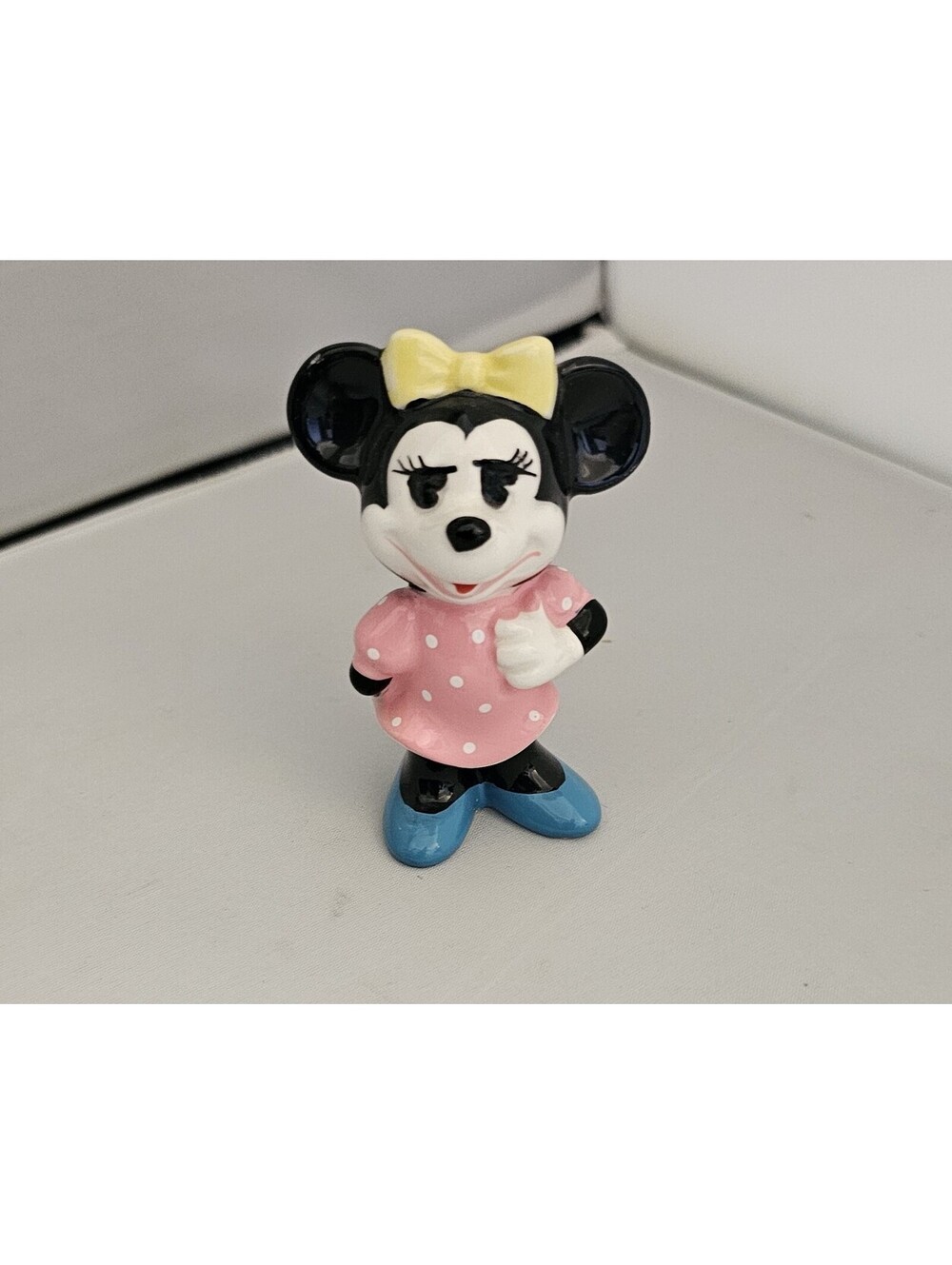 Vintage Disney Minnie Mouse Ceramic Figurine Pink Polka Dot Dress made in JAPAN
